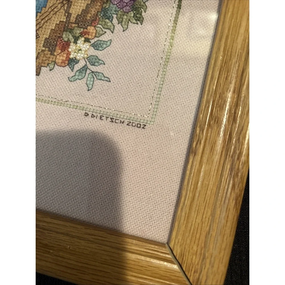Vintage 2002 Framed Cross-Stitch Musical Angels Needlepoint 21.75x9.75 Inches